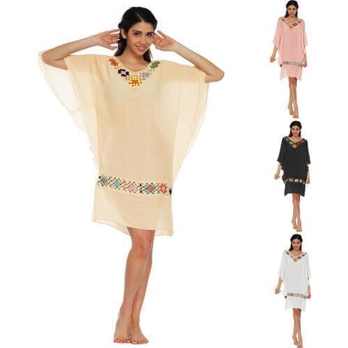 Beachwear Loose Sunscreen Bikini Cover Up Women Bather Swimwear Cover Up 2018 Women Hollow Crochet Beach Bikini Solid Cover Up