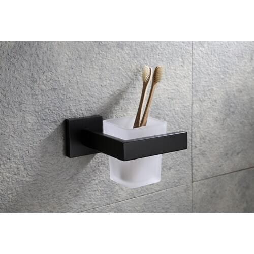 Black Single Cup Holder 304 Stainless Steel Toothbrush Cup Set Bathroom Accessories Wall Mouth Cup Holder