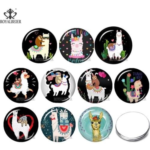 2021 Merry Christmas Sloth Alpaca New year 10pcs 12mm/18mm/20mm/25mm Round Photo Glass Cabochon Demo Flat Back Making Findings