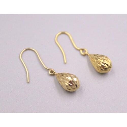 Real 18K Yellow Gold Earrings 24x6mm Drop-Shaped Pattern Ear Hook About 1.27g For Woman