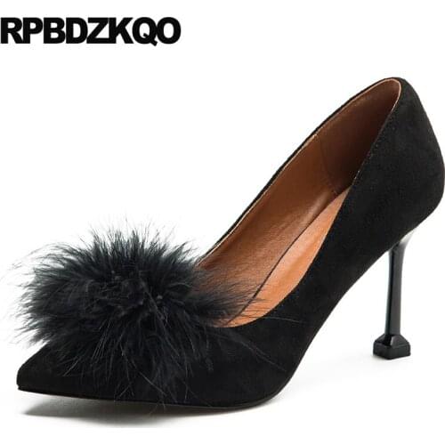 Stiletto Size 4 34 New Shoes Scarpin 10 42 Medium Heels Suede Pumps Thin High Pointed Toe Ladies 2021 Casual Big Black 11 43 33