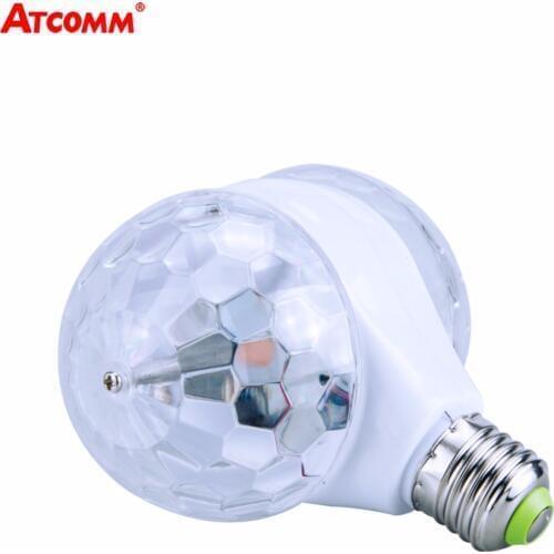 E27 RGB LED Stage Effect Bulb Crystal Auto Rotating 6W 85-265V Magic Ball Disco Lighting Shower Double Head