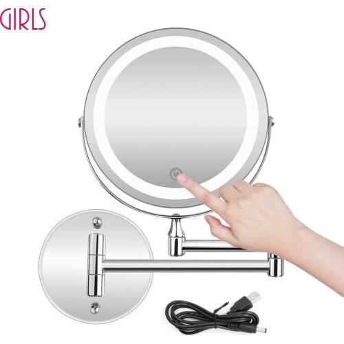 LED Makeup Mirror with Lighted Dual Sided USB Charging Bath Mirror Wall Mounted 10x Magnification Dimming Cosmetic Mirrors