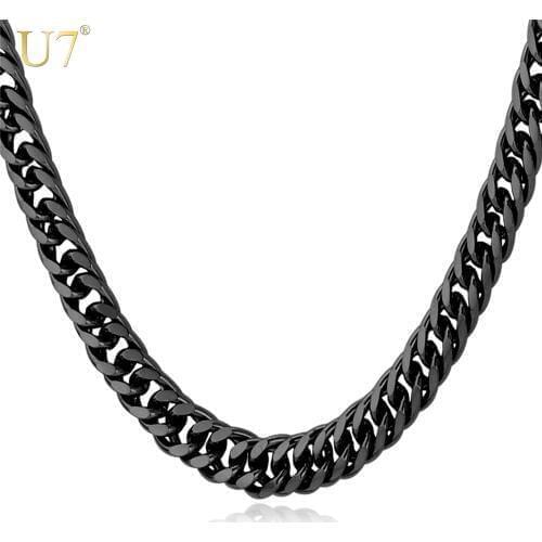 U7 Long Black Venitien Chain Necklace For Men Jewelry Trendy 6mm 46cm/55cm/66cm/71cm/76cm Mens Necklace Wholesale N560