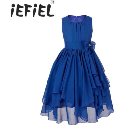 4-14Y Kids Girls Princess Pageant Wedding Bridesmaid Party Chiffon Girls Flower Dress Princess Formal Occassion Floral Dress