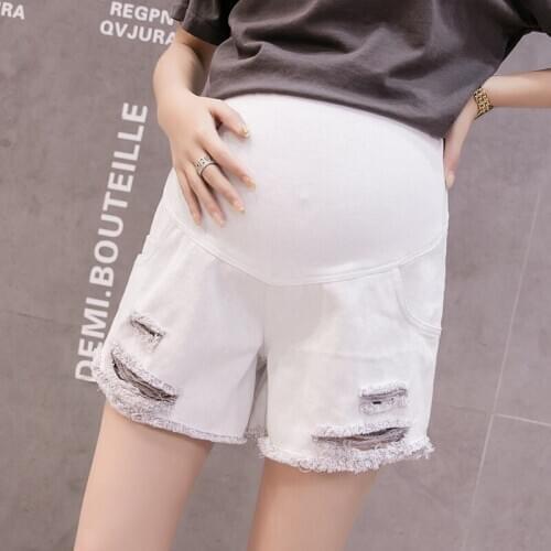 2020 Spring Summer Maternity Short Pants Pregnancy Shorts Pregnant Jeans Maternity Shorts Autumn Belly Denim Hole Pants Loose