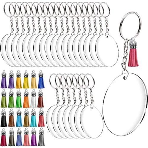 Acrylic Keychain Blanks, Transparent Round Acrylic Discs Circles, Colorful Tassel Pendants for DIY Projects and Crafts