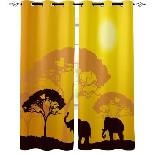 African Elephant Forest Jungle Silhouettes Blackout Curtains Bedroom Living Room Home Decoration for Children Girls Boys Gift