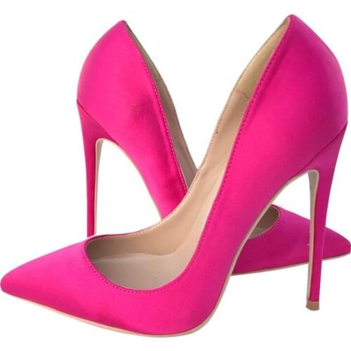 2020 real photos high quality shining Satin leather pointed toe woman high heel Stilettos 12CM heel woman Satin shoes pink black
