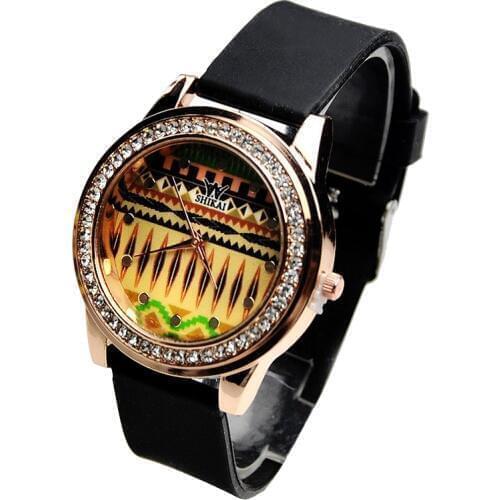 Golden Crystal Watch women Indian Ethnic rhinestone wristwatch Aztec Silicone watch African girl gift Inca reloj dama Dropship