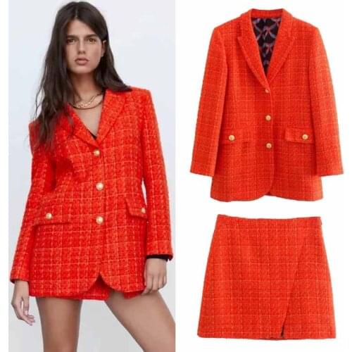 New Arrival Business Office Lady Casual Suits Chic Printed Lining Notched Collar Blazer Jackets Split A-Line Mini Skirts Sets