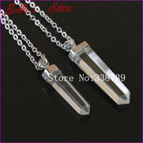1pc Nature clear crystal quartz pendant necklace faceted drusy quartz druzy point gems pendant silver color charn necklace