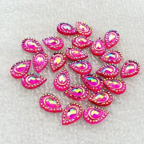 100pcs 8*12mm AB Water drop flatback Resin Rhinestone trim stones Button strass Wedding dress adornment -A483