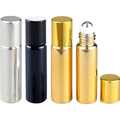 12pcs UV Gold Silver Refillable Glass Roll On perfume bottle 5cc 10cc Glass Cosmetic deodorant containers