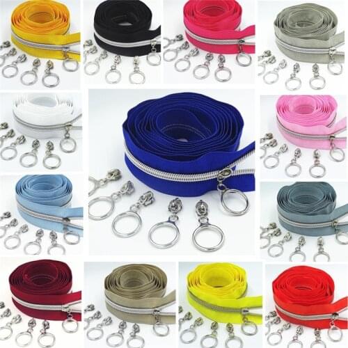 2M 4Pcs Slider 5# Colored Silver Tooth Nylon Zipper Coil Code Decoration Luggage Garment Purse Bags DIY Home Sewing Accessories