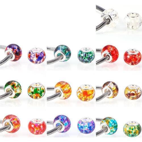 20Pcs Big 16mm Large Hole Round Silver Plated Glass Beads fit for European Charm Bracelet Spacer Snake Chain Bangle DIY Necklace
