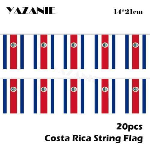 YAZANIE 14*21cm 20PCS 5Meter Costarica Costa Rican String Flag Internation World Country Polyester Flag Events Party Flag