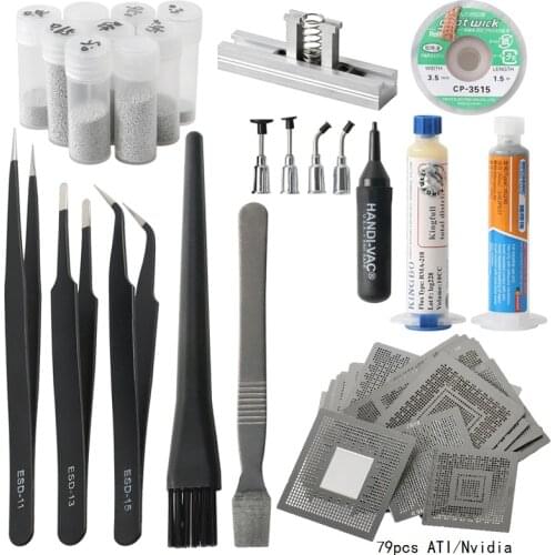 79pc A/set Nvidia Chip Direct Heating BGA Stencil BGA Reball Kit Bga Reballing Stencil Kit Solder Paste+BGA Soldering Wick
