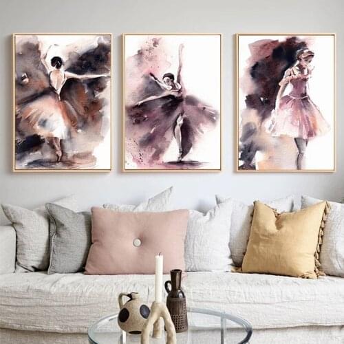 Abstract Wall Art Elegant Dancing Girl Watercolor Paintings Nordic Canvas Posters Prints Living Room Bedroom Corridor Decoration