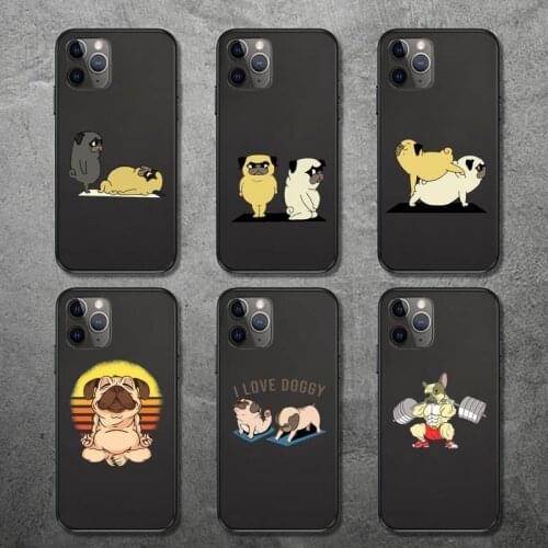 Phone Case for iPhone 12 11 mini pro XS MAX 8 7 6 6S Plus X 5S SE 2020 XR Cute Cartoon Pug Animal Yoga