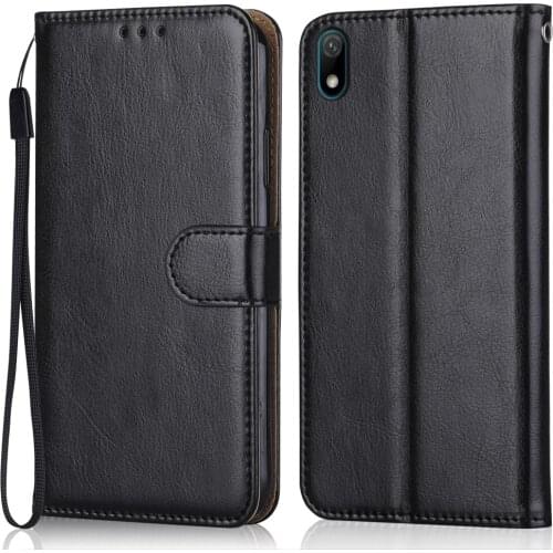 Luxury Leather Case for On On Huawei Y5 2019 AMN-LX9, AMN-LX1, AMN-LX2, AMN-LX3 Wallet Stand Flip Case Phone Bag with Strap