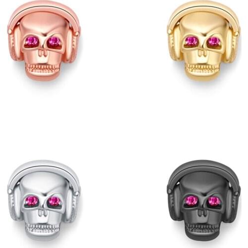 Skull Head High Quality Brass Cubic Zirconia DIY Jewelry Bracelet Beads Jewelry Making Accessories Connector Hole Headphones