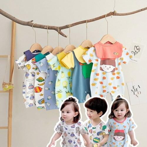 Baby Short-Sleeved One-Piece Summer Thin Lycra Cotton Pajamas Newborn Clothes for Baby Boys Girls Romper Printed Shortalls