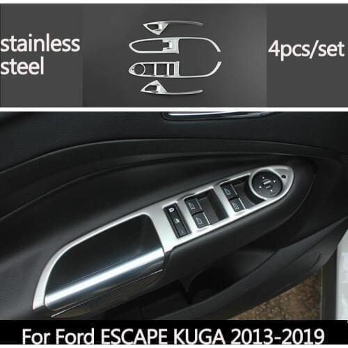 EAZYZKING Car styling Stainless Steel Interior Front Door Window Switch Panel Cover sticker case For Ford ESCAPE KUGA 2013-2019