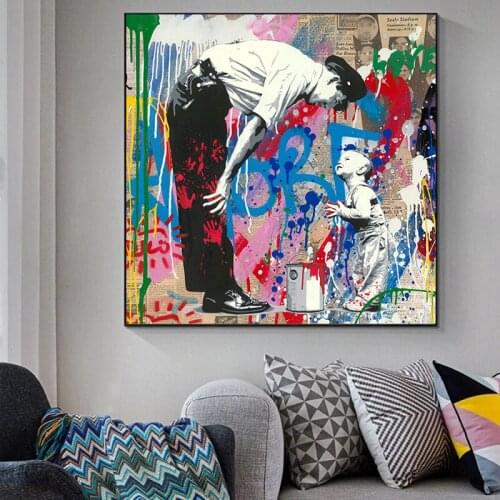 Graffiti Canvas Police Love Posters and Prints Wall Art Pictures Street Graffiti Art Canvas Painting for Living Room Art Decor