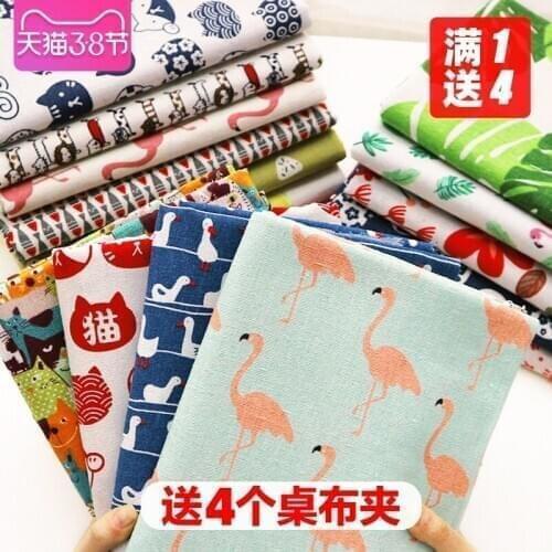 Cotton and linen cloth ins linen cloth art sofa cloth curtain cloth grid cloth fabric clearance by hand