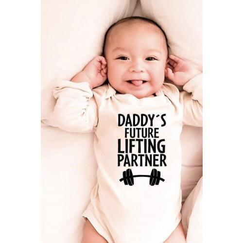 Daddys Future Lifting Partner Newborn Baby Jumpsuit Funny Long Sleeve Infant Boys Girls BodysuitPrint Fashion Jumpsuits
