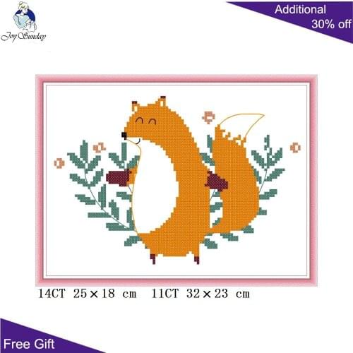 Joy Sunday Fox Flapping Butterflies DA512 Counted and Stamped Home Decor Cute Animal Needlework Embroidery DIY Cross Stitch kits