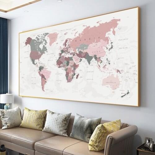 World Map Poster Print Pink Colors Wall Art Canvas Painting Big Size Wall Picture for Living Room Home Decor Cuadros No Frame