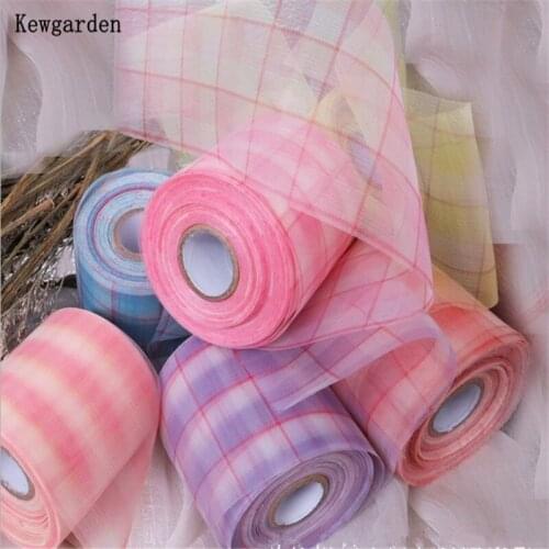 Kewgarden Wholoesale DIY Girl Hair Bowknot Accessories Tulle Riband Plaid Organza Ribbon 6cm 12cm Handmade Tape 25 Yards