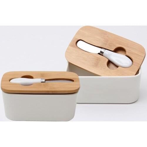 Butter Box with Sealing Wood Lid Butter Box Square Storage Container Cheese Storage Case Household Kitchen Tools