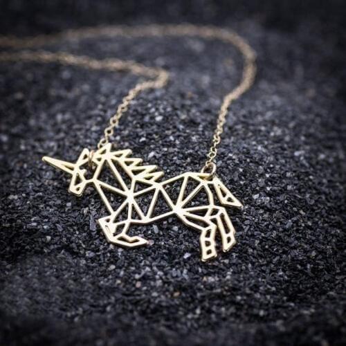 Minimalist Origami Unicorn Necklaces For Women Good Luck Lucky Charm Jewelry Stainless Steel Friendship Necklace Collier Femme