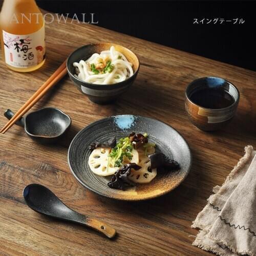 ANTOWALL Vintage ceramic rice bowl bone plate cup chopsticks holder restaurant set five-piece hotel home tableware Japanese