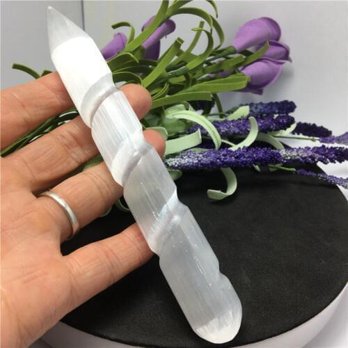 Natural White Selenite Massage Wand Spiral Crystal Massage Wand Yoni Wand For Health Healing Crystal