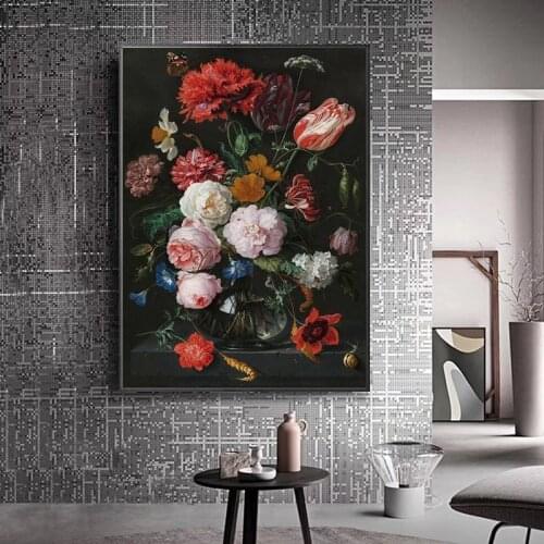 Still Life with Flowers in a Glass Vase Oil Paintings print on Canvas Art Posters And Prints Baroque Art Pictures Home Decor