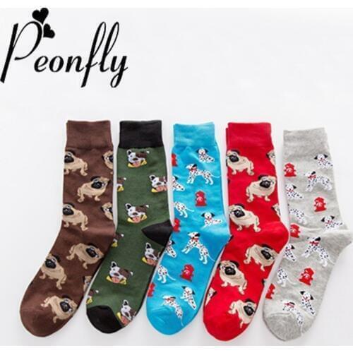 PEONFLY New Arrival of Colorful Dog Bunny Mens Socks Novelty Fun Funny Men Socks Wholesale Cheap Cool Socks Clothing Dresses