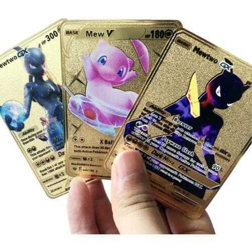 2021 New Mewtwo Cartas Pokemon Cards Metal V Card Gold Mew Pikachu Vmax Carta English Game Battle Collection Kids Toys Gifts