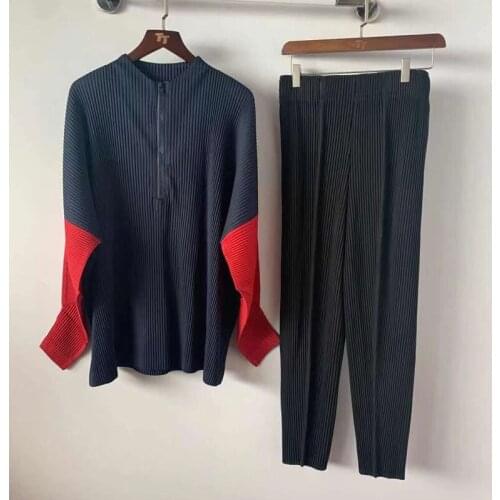 2021 Autumn New Miyak Pleated Women Hoodie Fashion Colorblock Zip Long Sleeve Top