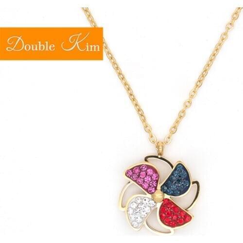 Rotating Windmill Pendant Necklace Titanium Stainless Steel Rose Gold Chain Necklace Inlaid Zircon Fashion Trendy Women Jewelry