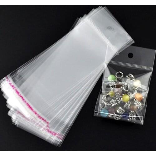 5000Pcs Display Package Self Adhesive Seal Plastic Bags With Hang Hole Transparent For Jewelry Finding14x5cm (Usable 9x5cm)