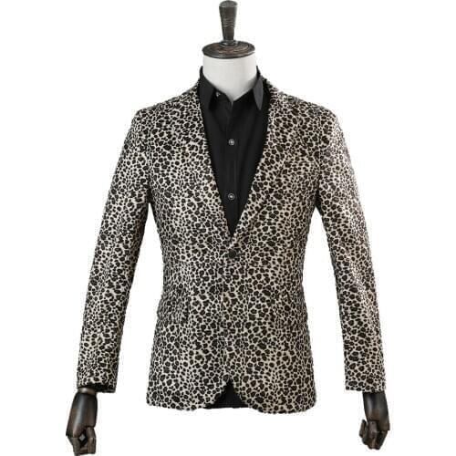 Leopard Printing Blazer for Men Singer Nightclub Jacket Fashion Stage Performance Costume
