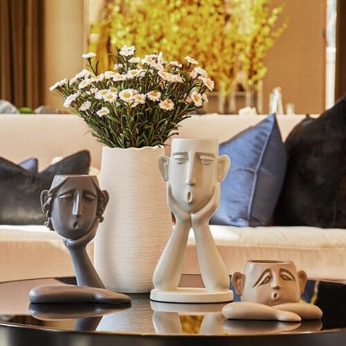 Resin Vase Home Decoration Decor Vase Living Room Decoration Flower Pot Character Sculpture Statue Desktop Crafts Furnishings