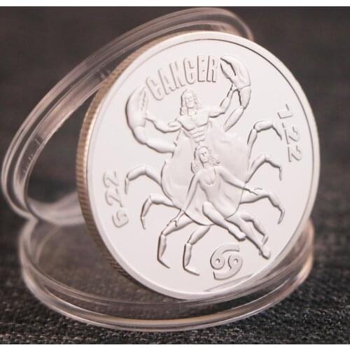 Twelve Constellation Zodiac Silver Commemorative Coins Cancer Lucky Love Elizabeth II Medals Euro Astrology Souvenir Gifts