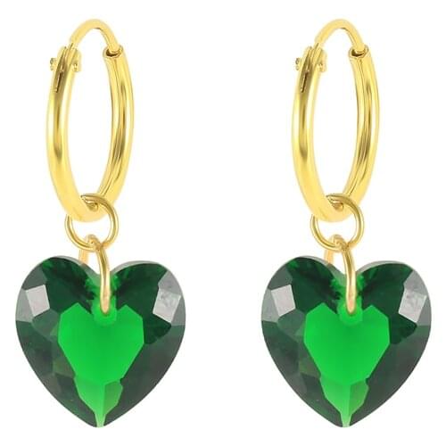 Heart Crystal Stone Earrings For Women 925 Silver Pendant Hoop Earring Jewelry Pendientes Anniversary Moms Valentines Day Gift