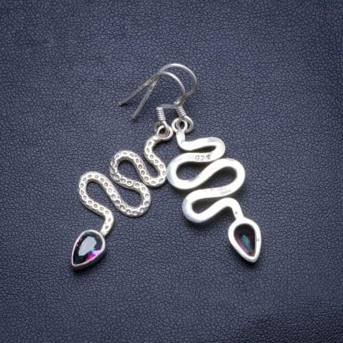 Natural Rainbow Topaz Handmade Unique 925 Sterling Silver Earrings 1.75" X4119