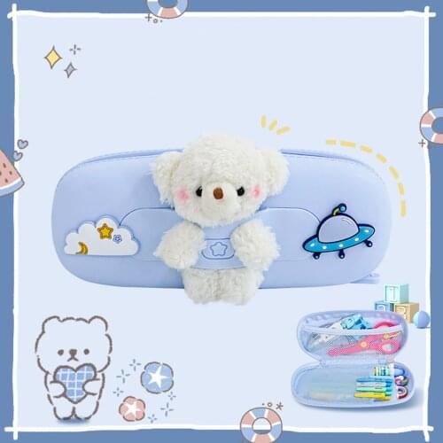 NBX Cute Cartoon Bear Silicone Pencil Case Big Capacity with Zipper Pen Pouch Holder Durable Storage Stationery Bag Organizer